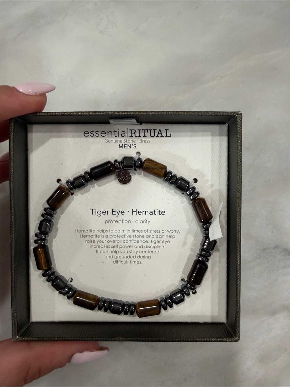 Men's Tiger Eye & Hematite Beaded Bracelet - Brown & Silver